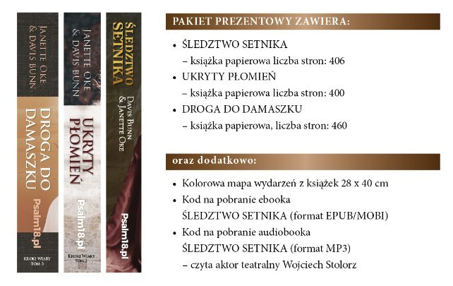 PAKIET PREZENTOWY: Śledztwo Setnika + Ukryty Płomień + Droga do Damaszku - Trylogia KROKI WIARY - Janette Oke & Davis Bunn PAKIET PREZENTOWY: Śledztwo Setnika + Ukryty Płomień + Droga do Damaszku - Trylogia KROKI WIARY - Janette Oke & Davis Bunn