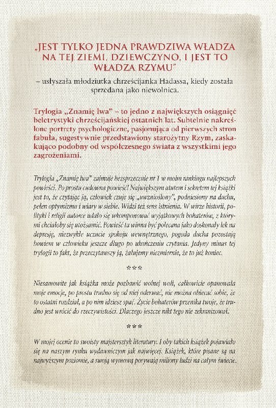 PAKIET PREZENTOWY: Znamię Lwa Trylogia - Francine Rivers + ŚLEDZTWO SETNIKA - Głos w wietrze + Echo w Ciemności + Jak świt poran PAKIET PREZENTOWY: Znamię Lwa Trylogia - Francine Rivers + ŚLEDZTWO SETNIKA - Głos w wietrze + Echo w Ciemności + Jak świt poran