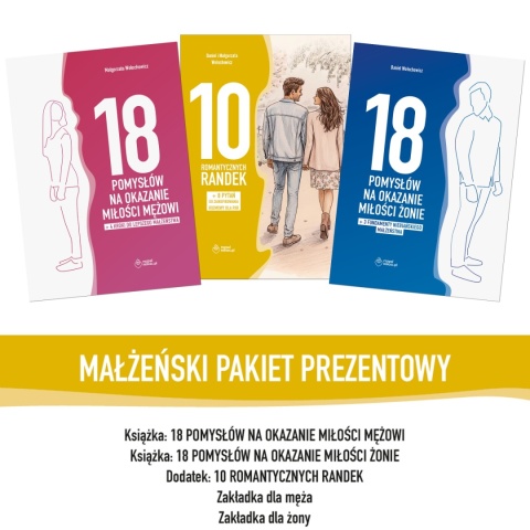 Nowość! PAKIET PREZENTOWY: 18 pomysłów na okazanie miłości żonie + ...mężowi + dodatek + zakładki